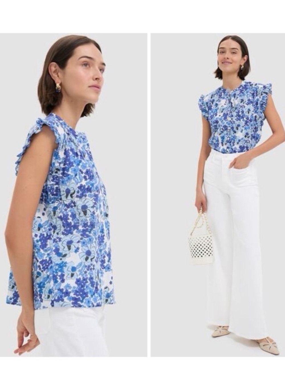 Ro’s Garden Blue Nevano Dawson Top Size S Blue Floral EUC - Picture 2 of 10